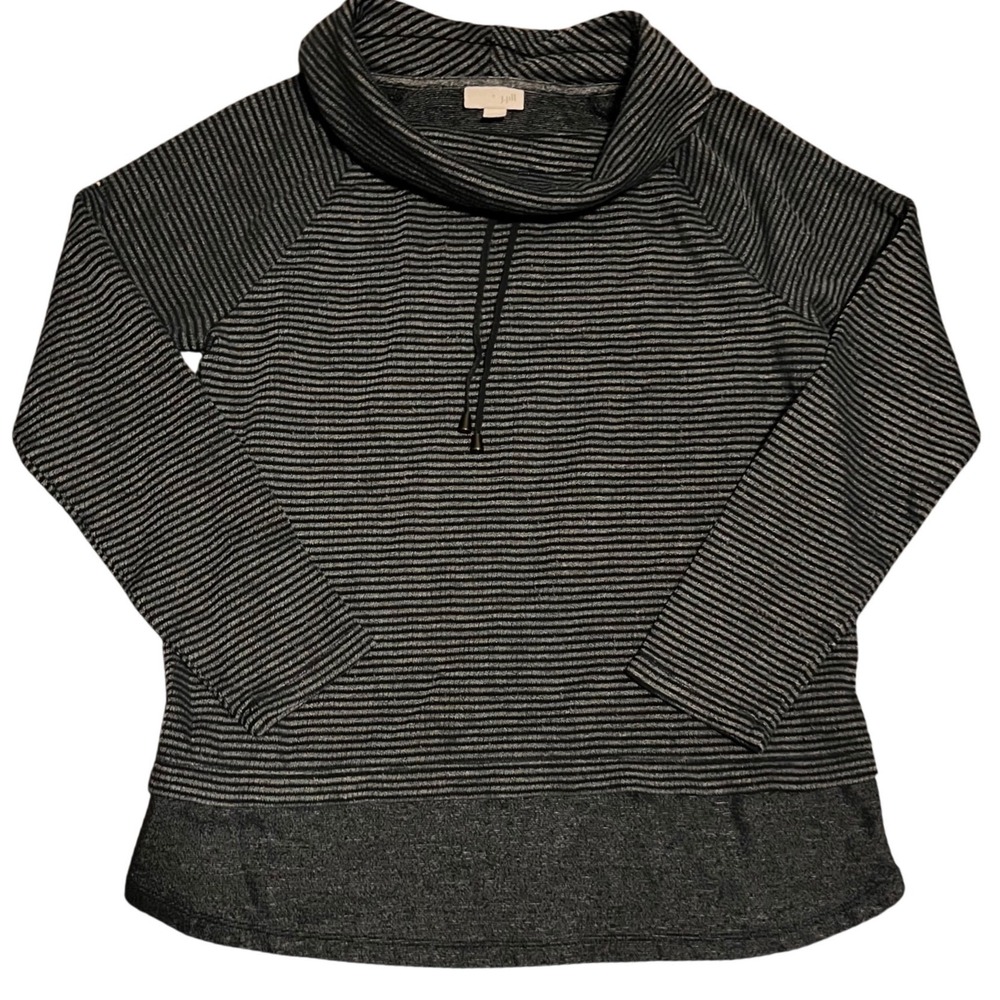 J. Jill Striped Cowl Neck Pullover Sweater‎ Women's Size S Charcoal Gray